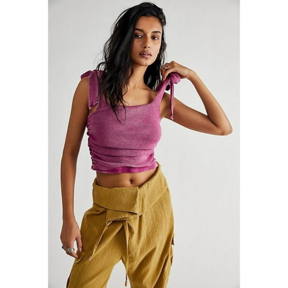 Free People Pink Tie-Shoulder Cropped Tank